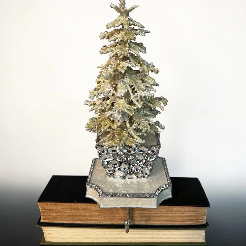 Olivia Riegel Flocked Swarovski Crystal Pewter Christmas Tree Stocking Holder